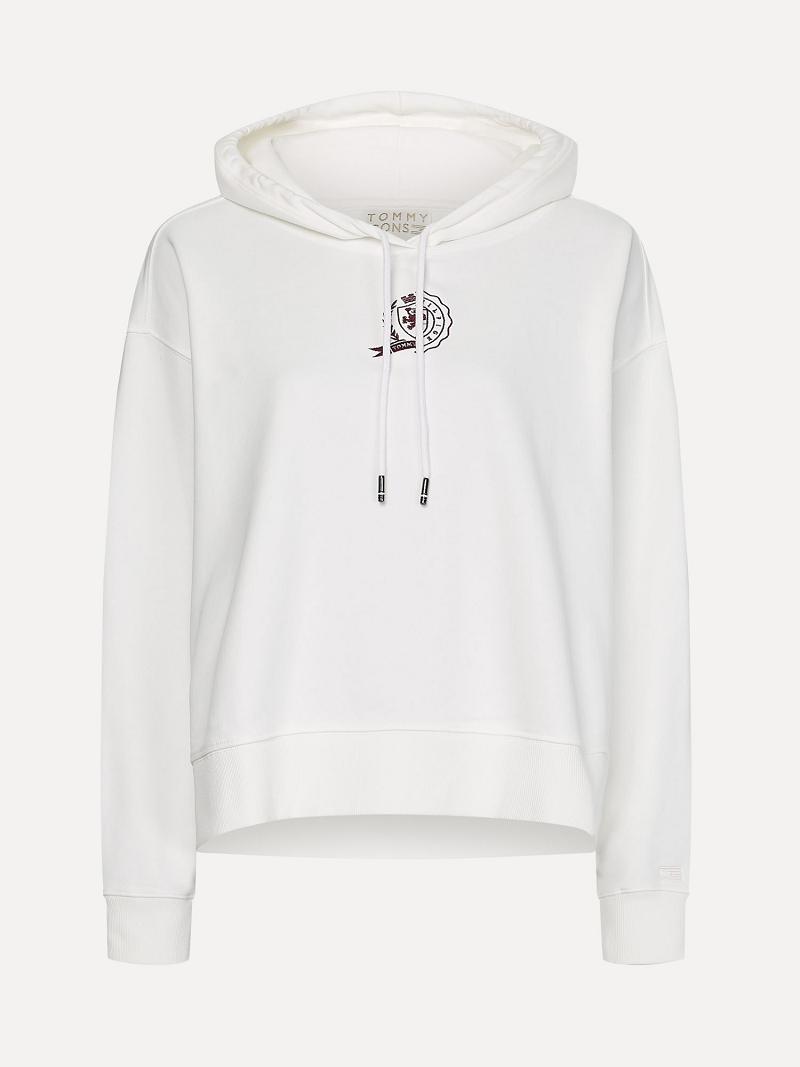 Női Tommy Hilfiger Icon Organic Pamut Crest Hoodies Fehér | HU 150LIS